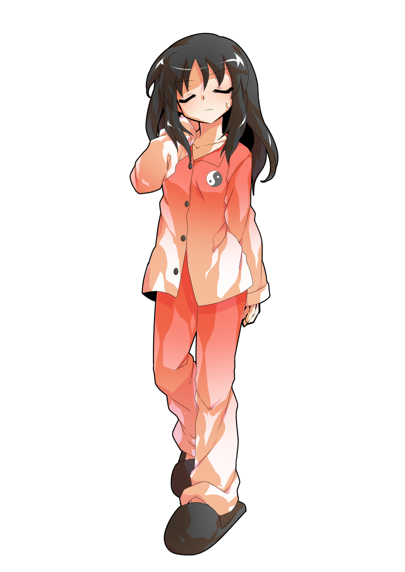 东方Project、博丽灵梦 1名女孩 替换服装 黑色拖鞋 脸红 纽扣