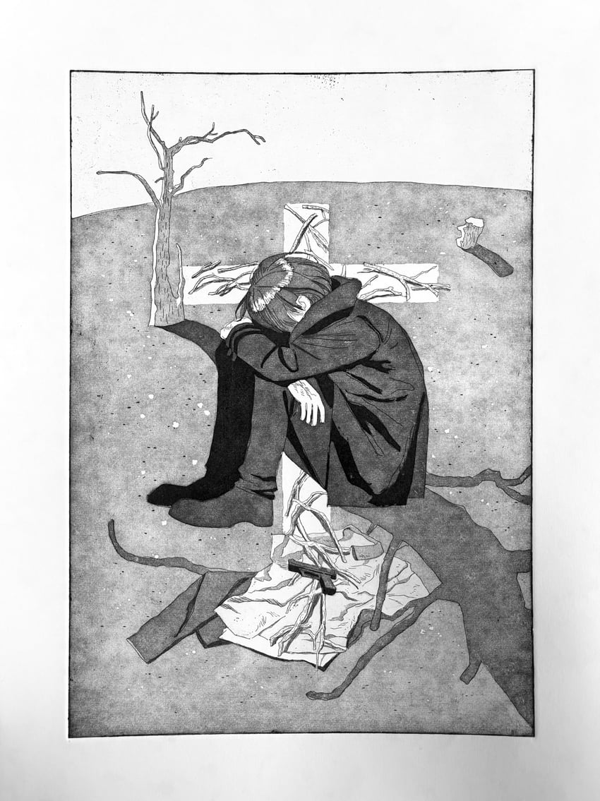 生化危机、生化危机 圣魂、里昂·S·肯尼迪 1名男孩 枯树 边框 蜷缩 肘部撑在膝盖上