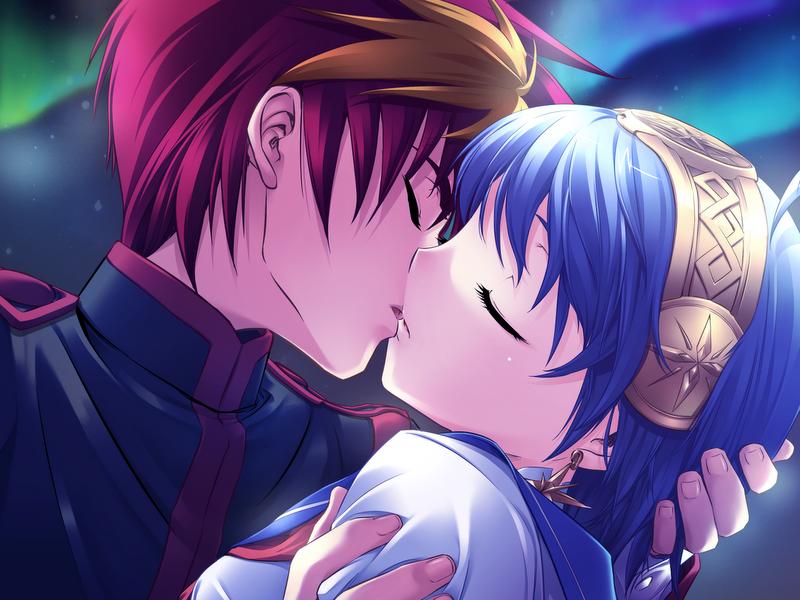 天空之尤米娜、akashima ayumu、okitsu ai 1名男孩 1名女孩 黑色夹克 蓝发 闭眼