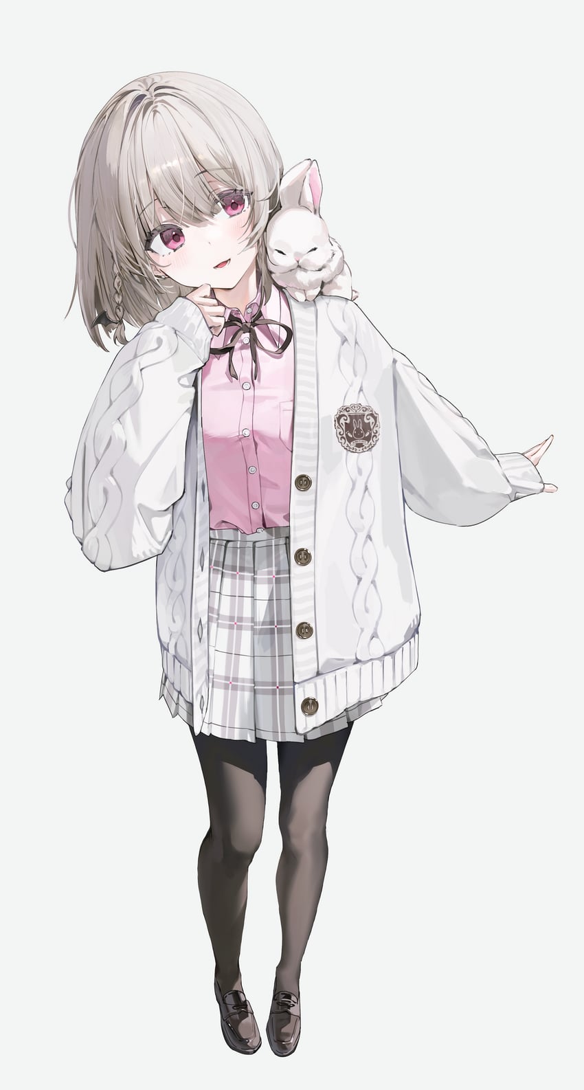 原创 1名女孩 动物 肩上的动物 手臂放在侧边 黑色连裤袜