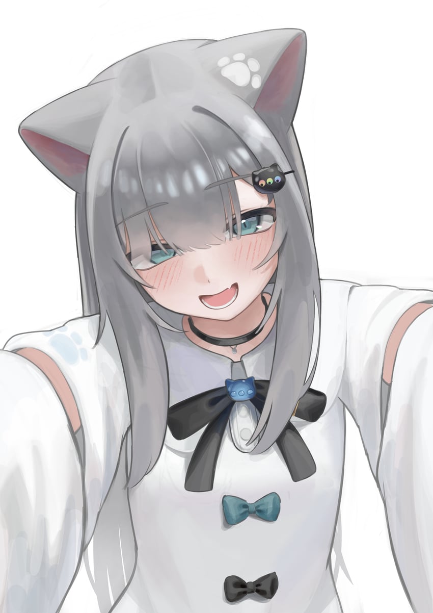 个人势虚拟主播、Nachoneko 1名女孩 :D 兽耳 黑色项圈 蓝眼