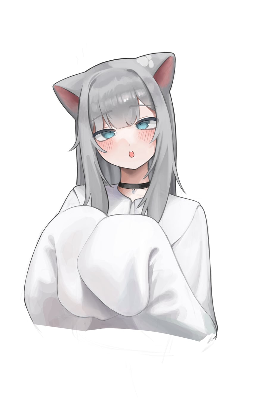 个人势虚拟主播、Nachoneko 1名女孩 惊讶 兽耳 黑色项圈 蓝眼