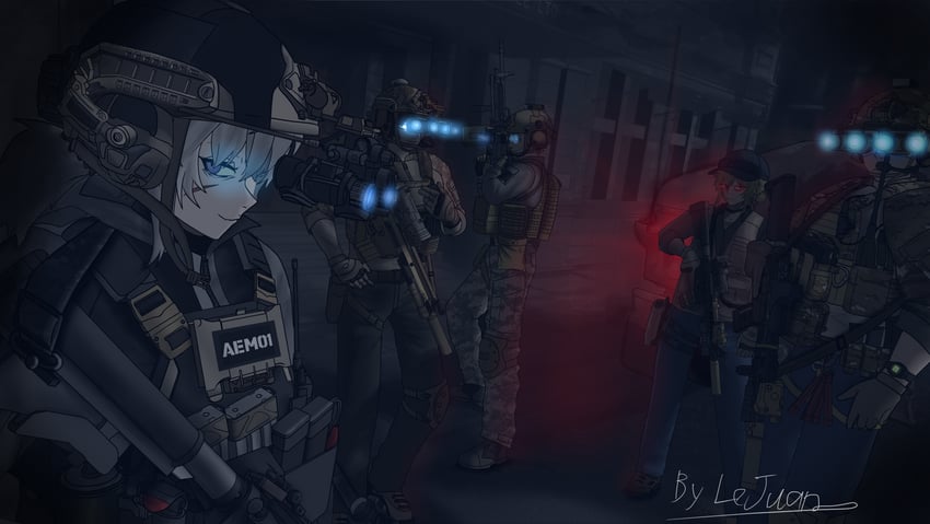 原创 作者名 突击步枪 黑色夹克 耳罩 侧视