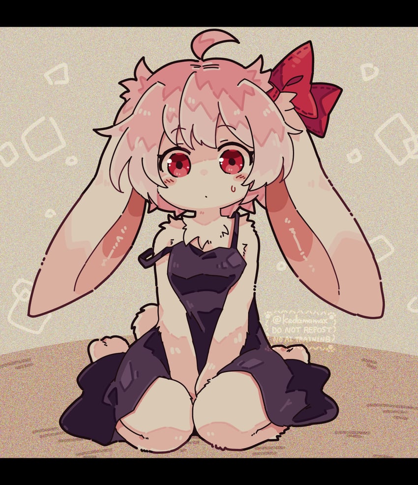 原创 1名女孩 兽耳 黑色连衣裙 脸红 腮红贴纸