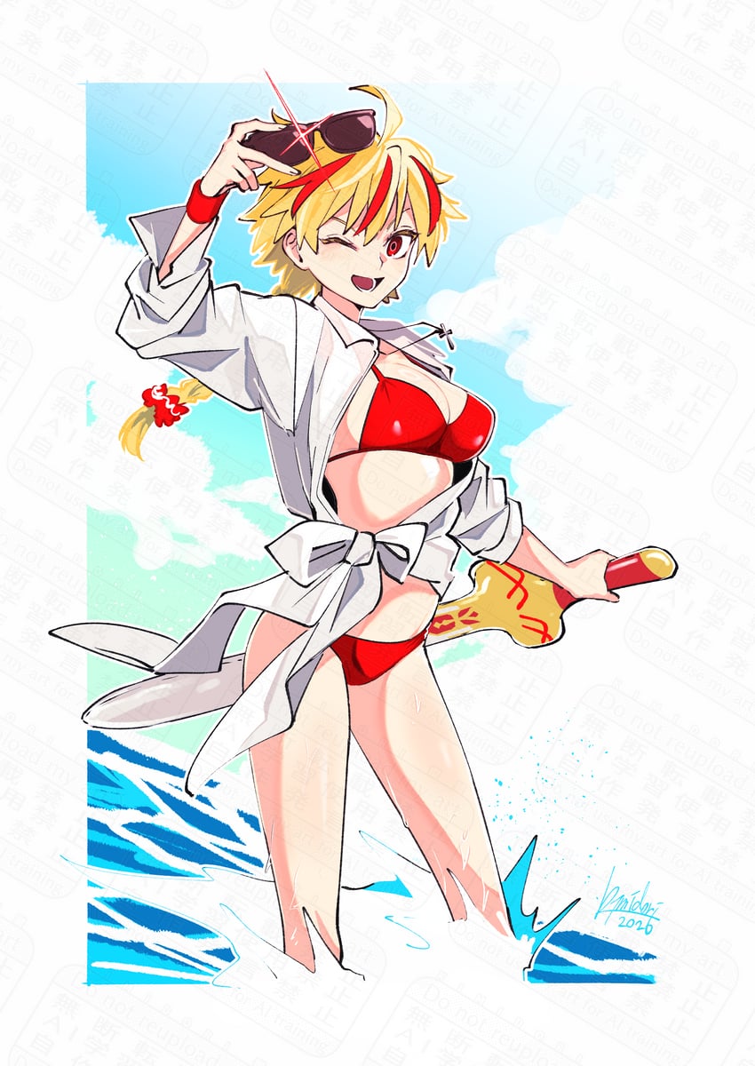 Fate/strange Fake、Fate系列、理查一世 (Fate) 1名女孩 比基尼 金发 蓝天 脸红