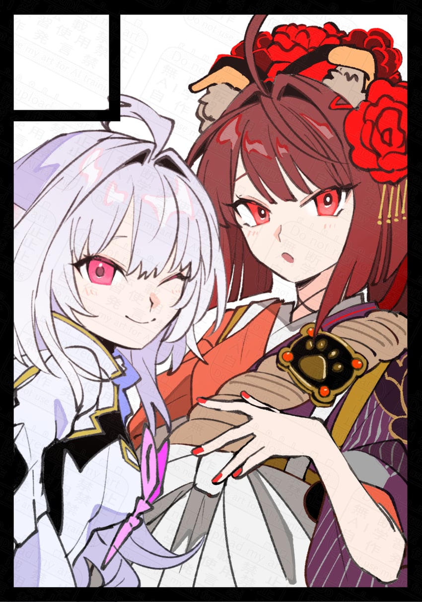 Fate/Grand Order、Fate系列、曲亭马琴(Fate) 2名女孩 呆毛 兽耳 乳房 棕发