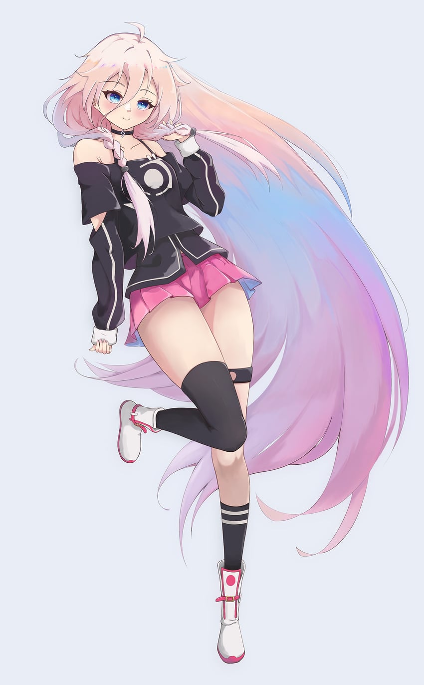 VOCALOID、IA 1名女孩 呆毛 不对称腿部穿着 黑衬衫 黑袜