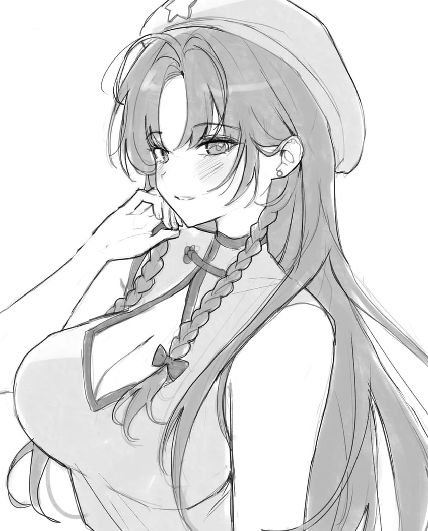 东方Project、红美铃 1名女孩 替换服装 脸红 辫子 乳房