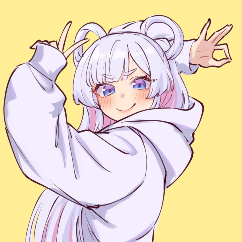 超辉夜姬!、Goodbye 宣言 (Vocaloid)、留奈美八千代 1名女孩 举起双手 蓝眼 脸红 闭嘴