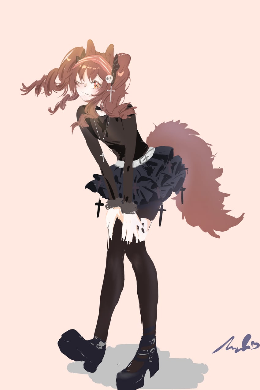明日方舟、安洁莉娜 (明日方舟) 1名女孩 替换服装 兽耳 黑色靴子 黑色项圈