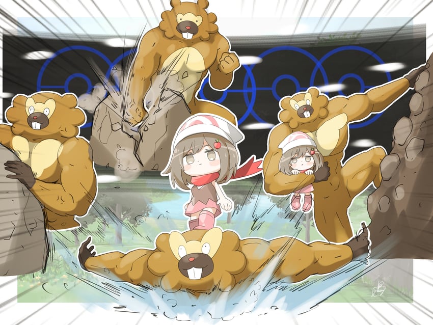 原创、宝可梦、宝可梦 晶灿钻石/明亮珍珠 1名女孩 针织帽 腮红贴纸 靴子 棕眼睛