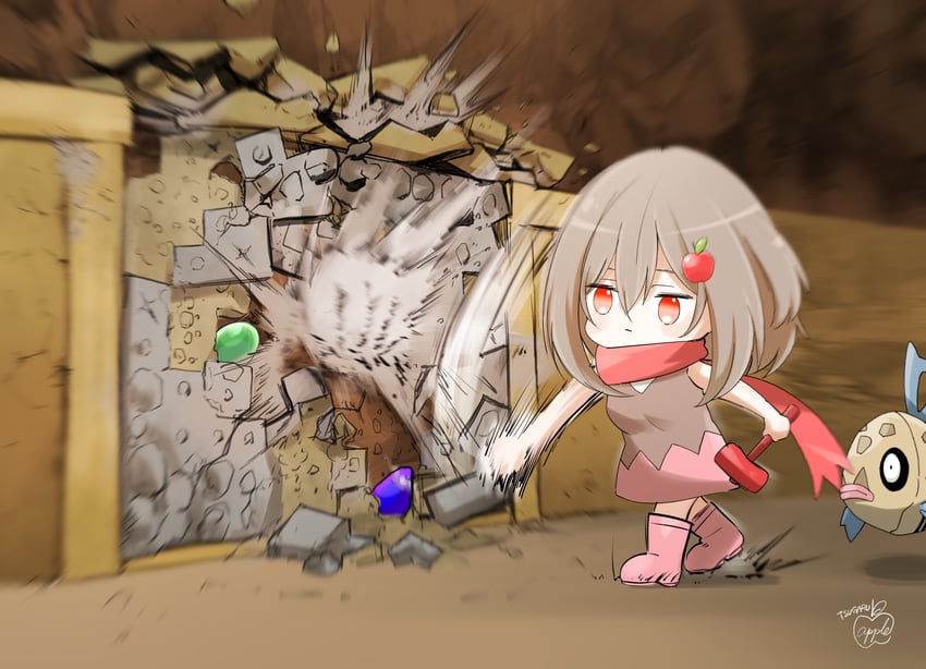 原创、宝可梦、宝可梦 晶灿钻石/明亮珍珠 1名女孩 苹果发饰 靴子 破坏 棕发