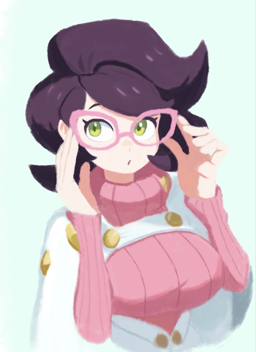 宝可梦、宝可梦 太阳/月亮、碧珂 (宝可梦) 1名女孩 调整眼镜 大蓬松发 乳房 小披肩