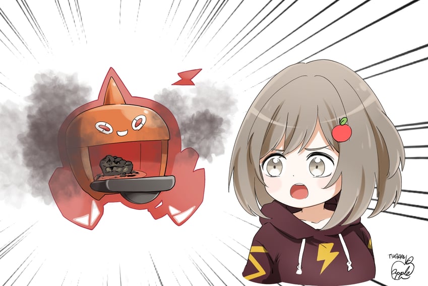 原创、宝可梦、宝可梦 晶灿钻石/明亮珍珠 1名女孩 苹果发饰 棕发 烤焦的食物 拉绳