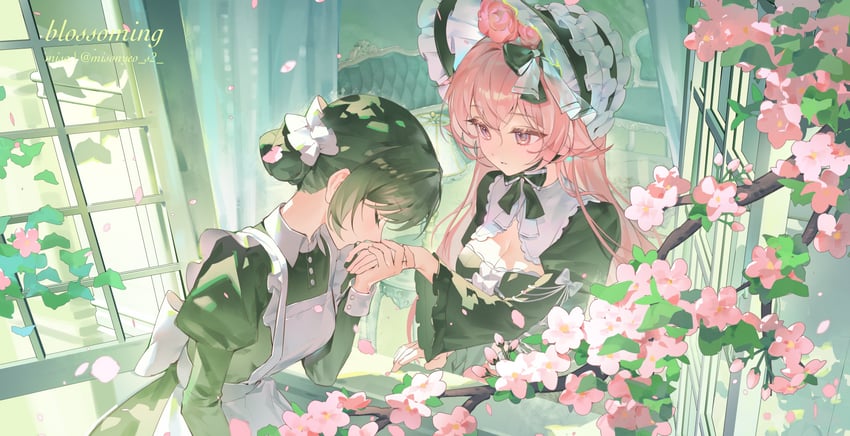 原创 2名女孩 围裙 贵族服饰 后背蝴蝶结 黑色连衣裙