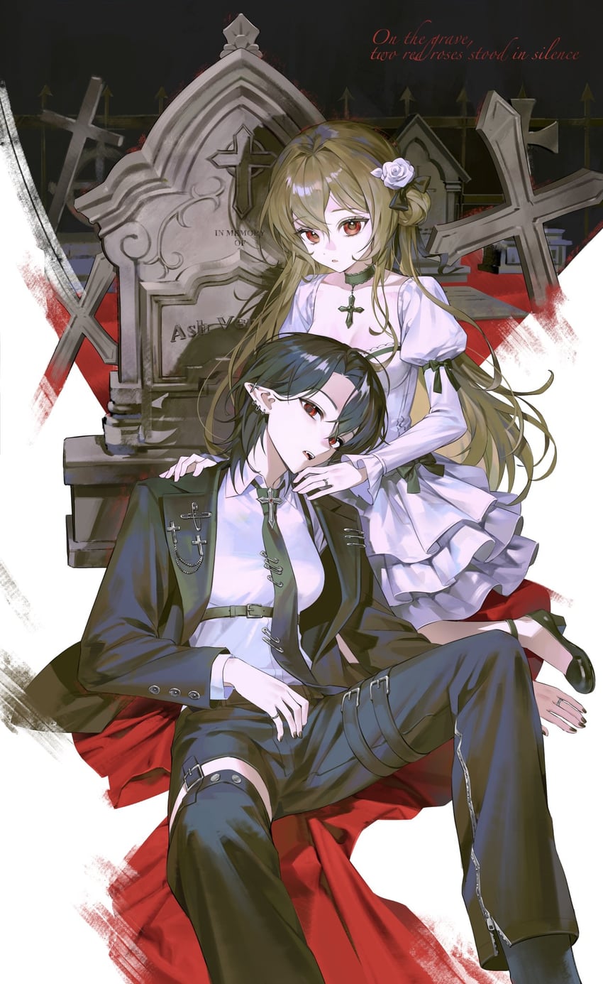 原创 2名女孩 腰带 黑色皮带 黑色项圈 黑发