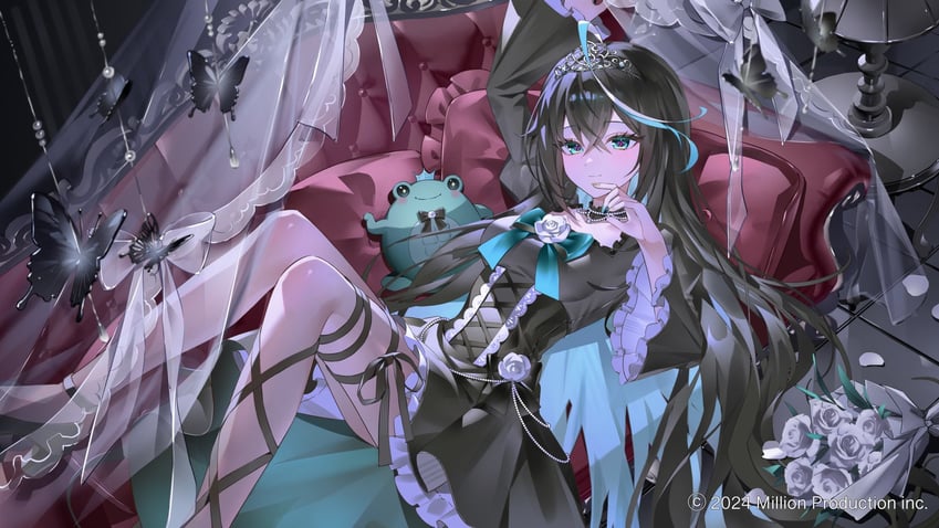 原创 1名女孩 水色瞳 黑色连衣裙 黑发 蓝眼