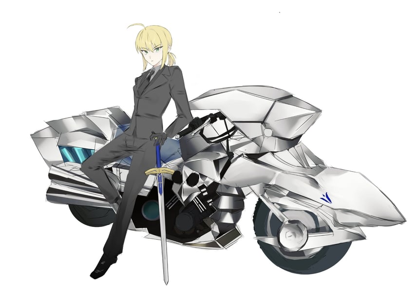 Fate/Zero、Fate系列、阿尔托莉雅·潘德拉贡 (Fate) 1名女孩 呆毛 黑色手套 黑色夹克 黑色领带