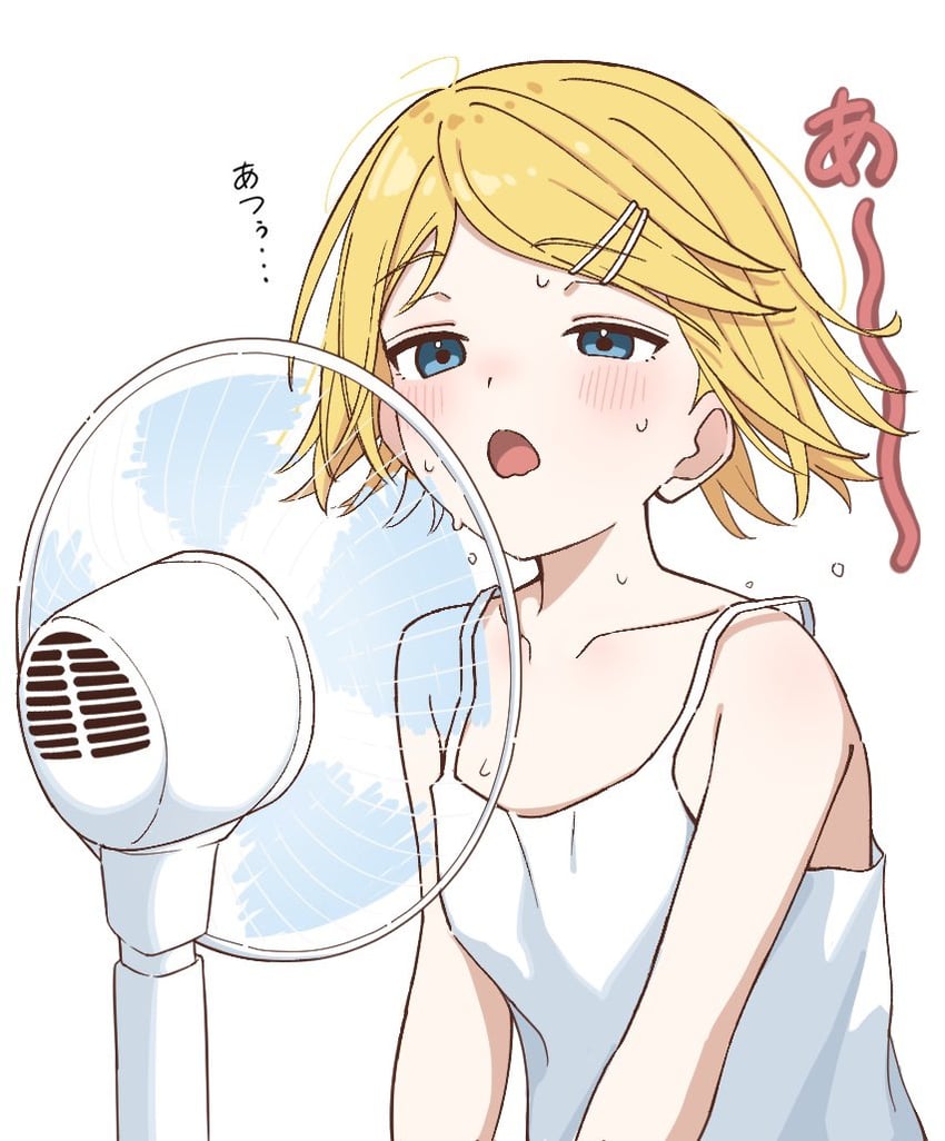 VOCALOID、镜音铃 1名女孩 惊讶 替换服装 撩起刘海 裸臂