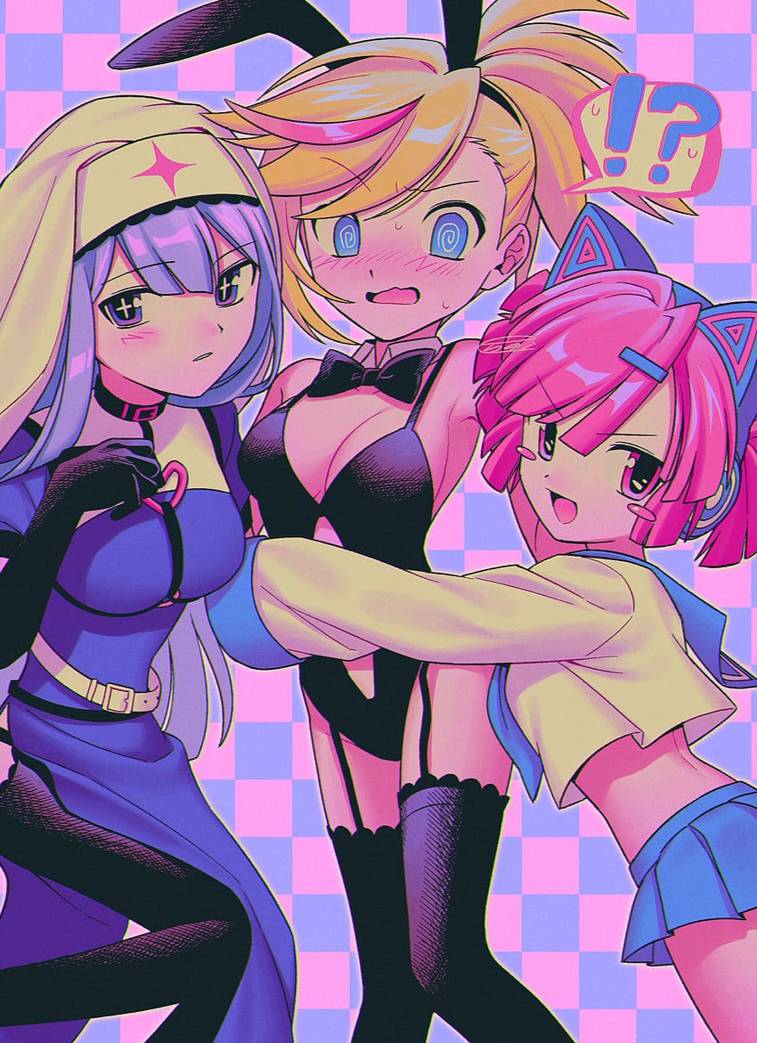 二次元插画 !? +_+ 3人女子 @_@ 兽耳发箍