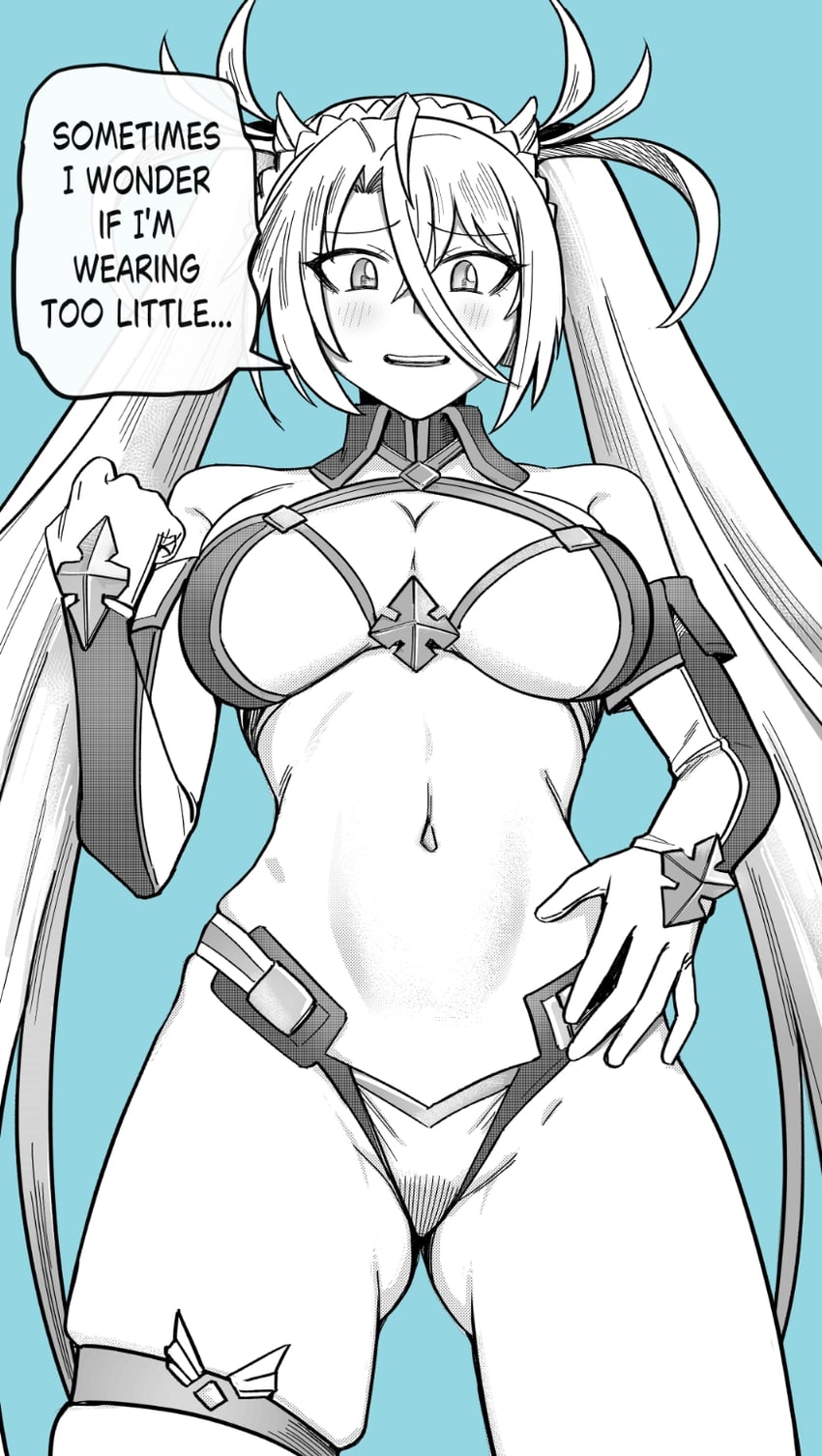 Fate/Grand Order、Fate系列、布拉达曼特 (Fate) 1名女孩 脸红 胸罩 及肘手套 英文文本