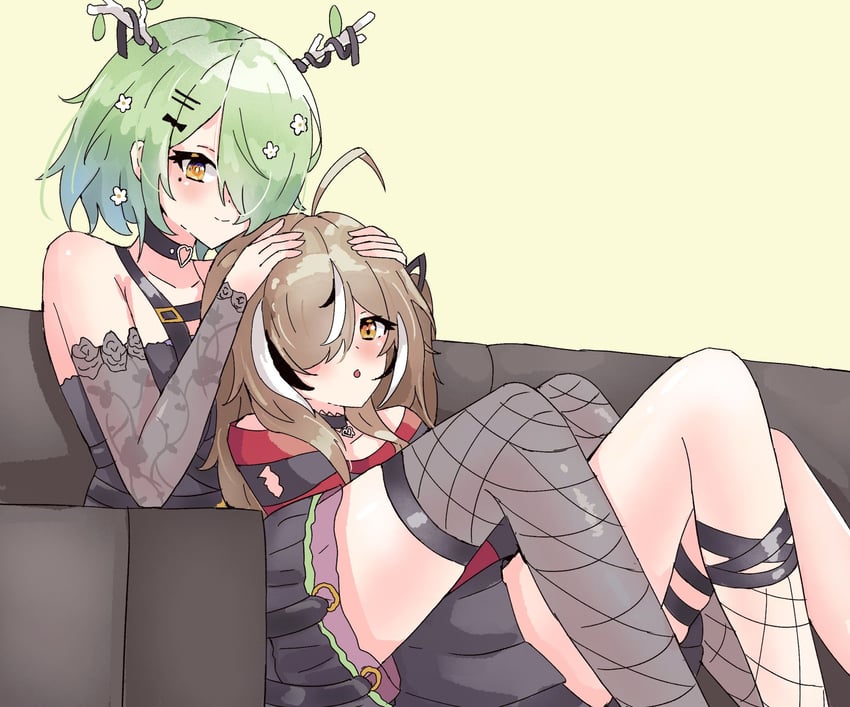 Hololive、Hololive英语、希瑞斯·法那 2名女孩 惊讶 呆毛 发型长度变动 (更短) 鹿角