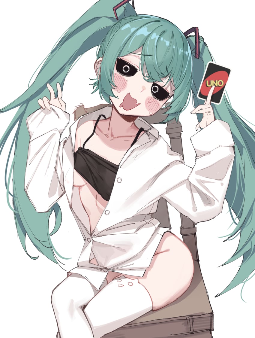 向き合わナイス (Vocaloid)、VOCALOID、初音未来 1名女孩 兽耳袜 水色发 黑色巩膜 借来的衣服