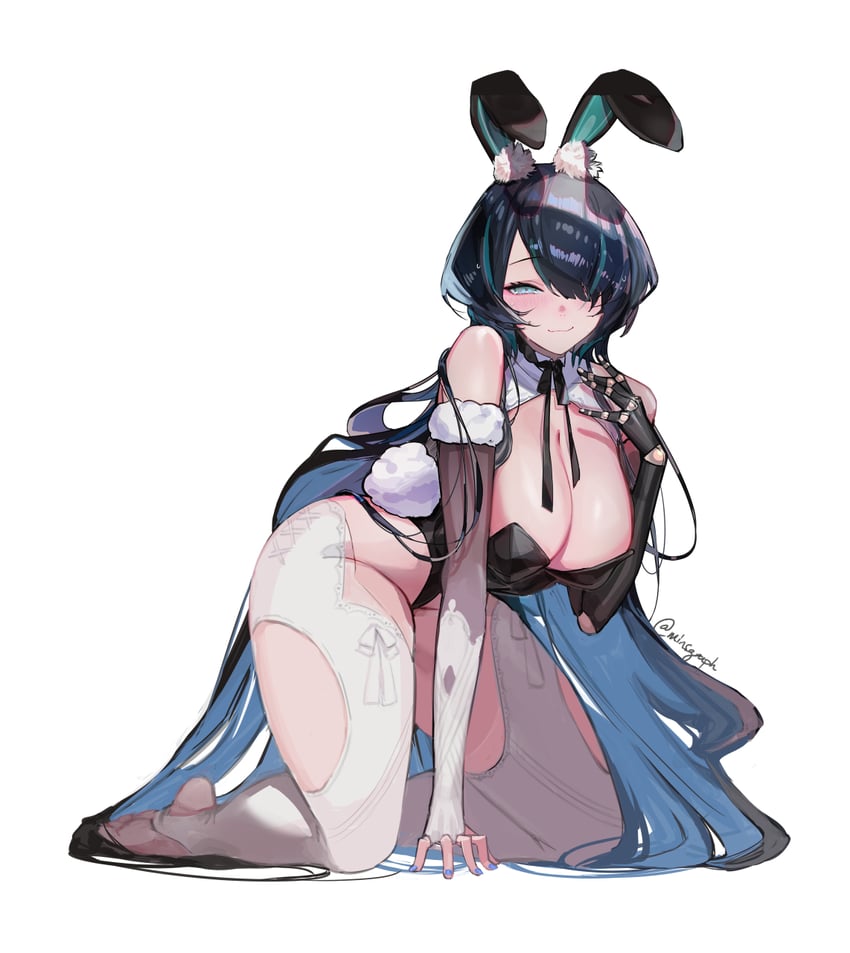 Phase Connect、牧名绘里奈 兽耳 黑发 蓝眼 蓝色指甲 蓝色挑染