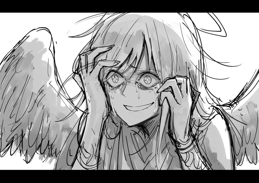 墨迹斑点、原创、angel-chan (kankan33333) 1名女孩 天使 天使翅膀 特写 哭泣