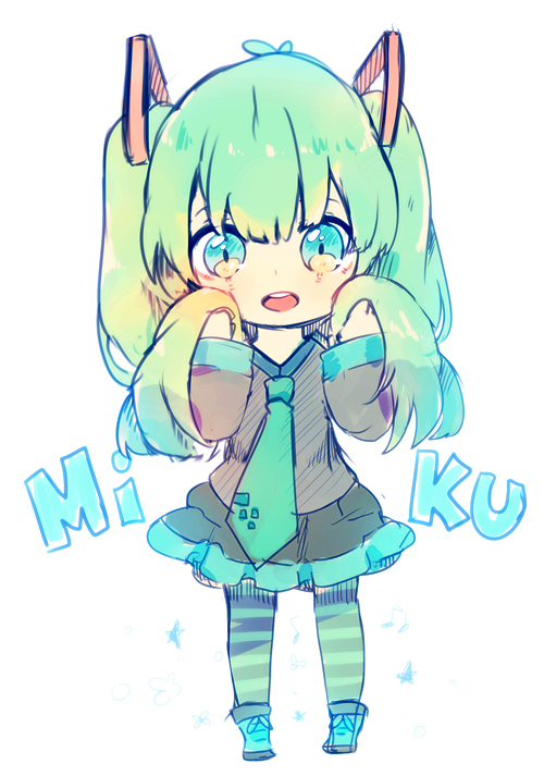 VOCALOID、初音未来 1名女孩 水色瞳 水色发 水蓝色领带 水蓝色饰边