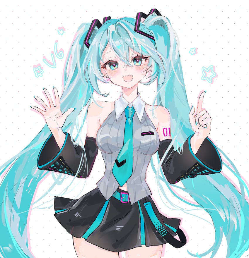 VOCALOID、初音未来、初音未来 (Vocaloid6) 1名女孩 水色腰带 水色瞳 水色发 水蓝色指甲