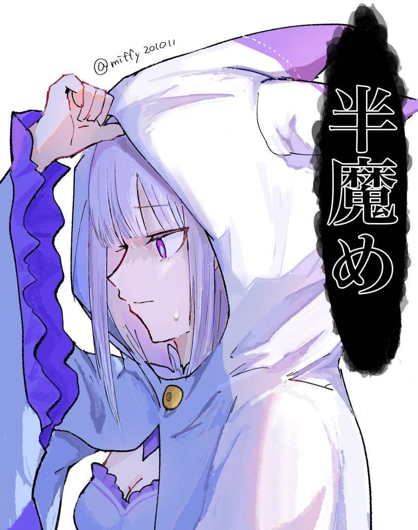 Re:从零开始的异世界生活、爱蜜莉雅 (从零开始的异世界生活) 1名女孩 整理兜帽 兽耳 动物兜帽 作者名
