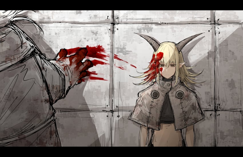 墨迹斑点、原创、卡鲁涅 (kankan33333) 1名男孩 1名女孩 手放在身体两侧 金发 血