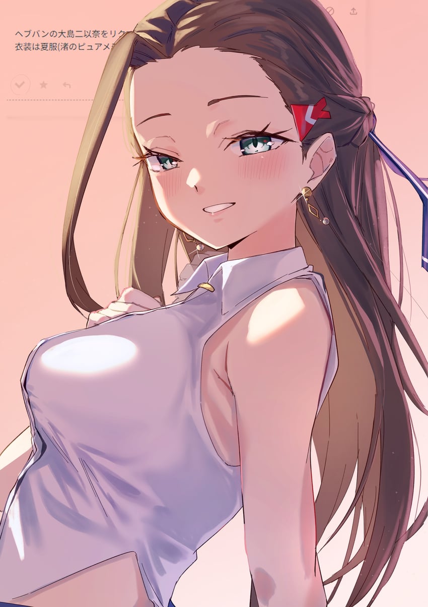 炽焰天穹、大岛荷菜、ooshima niina (pure memory of the beach) 1名女孩 水色瞳 逆光 露肩 脸红