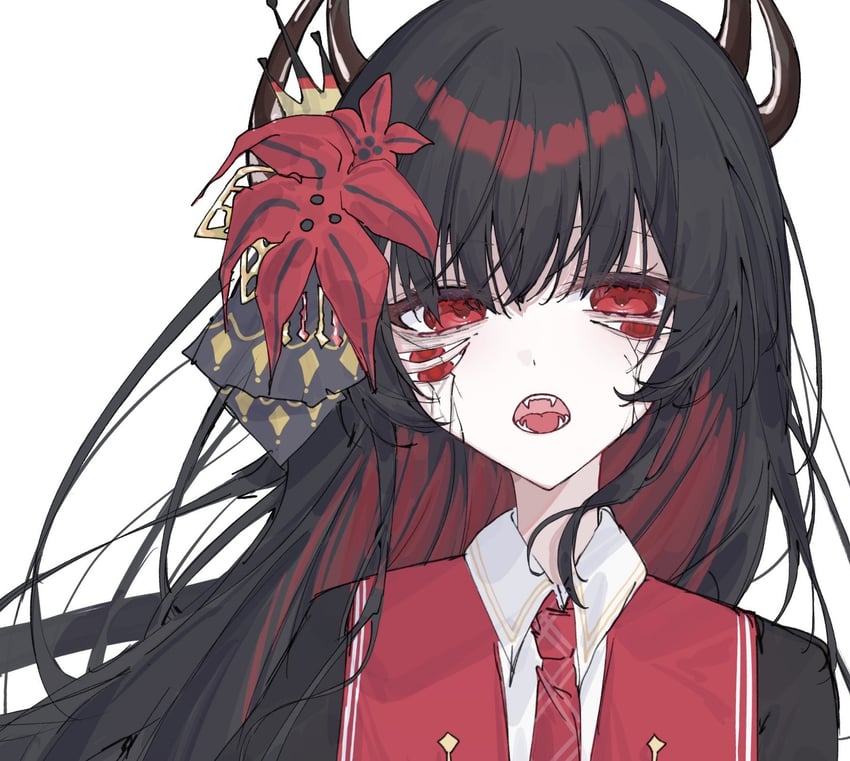 魔法少女的小镇审判、二阶堂博 1名女孩 黑发 黑衬衫 有领衬衫 裂纹脸