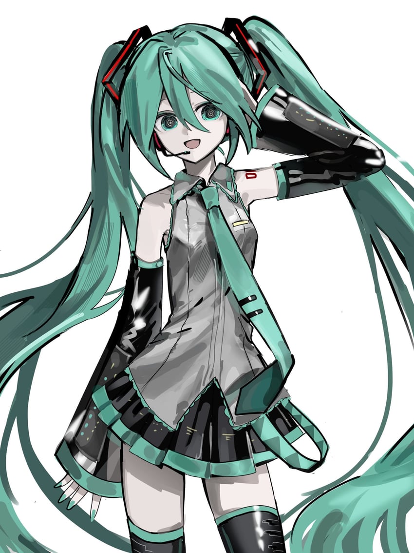 VOCALOID、初音未来 1名女孩 :D 水色瞳 水色发 水蓝色指甲