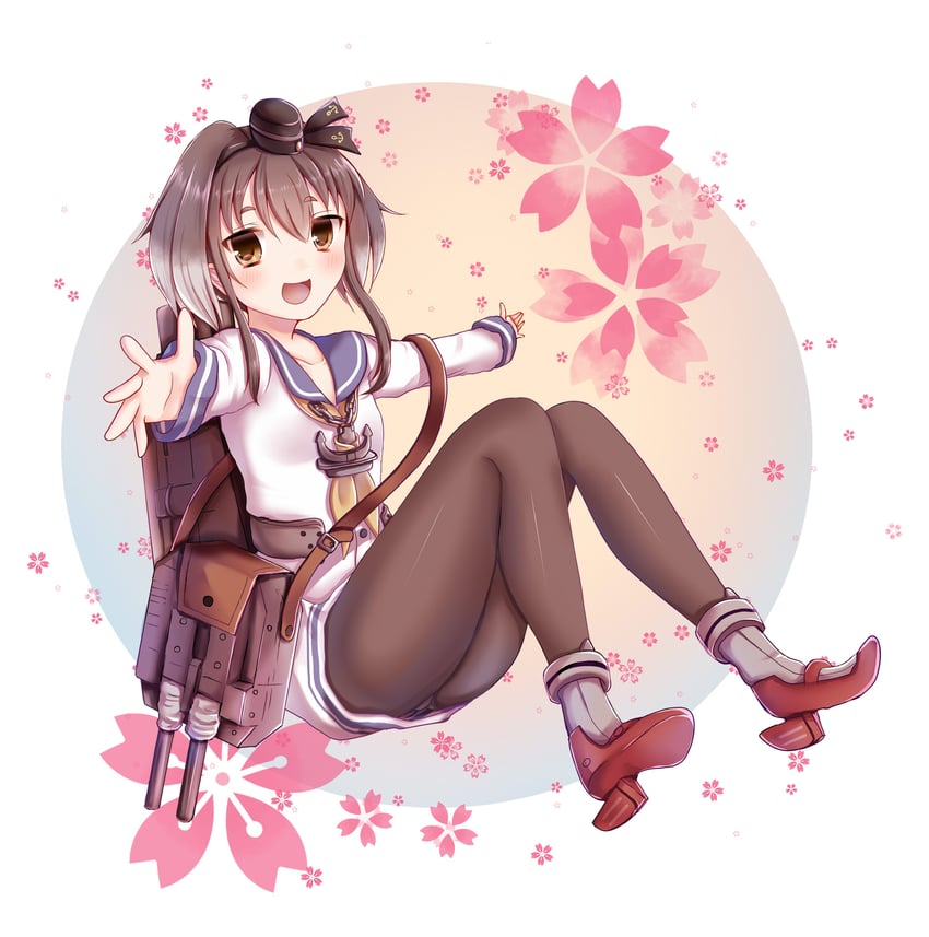 舰队Collection、时津风 (舰队收藏) 1名女孩 :D 锚型项链 黑发 黑色发带