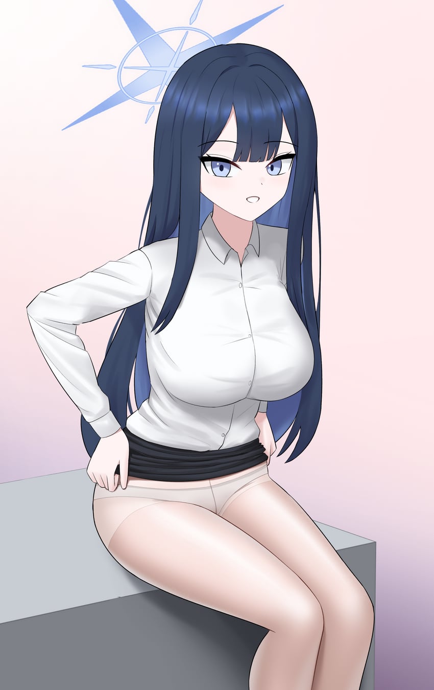 蔚蓝档案、纱织 (蔚蓝档案) 1名女孩 蓝眼 蓝发 蓝色光环 乳房
