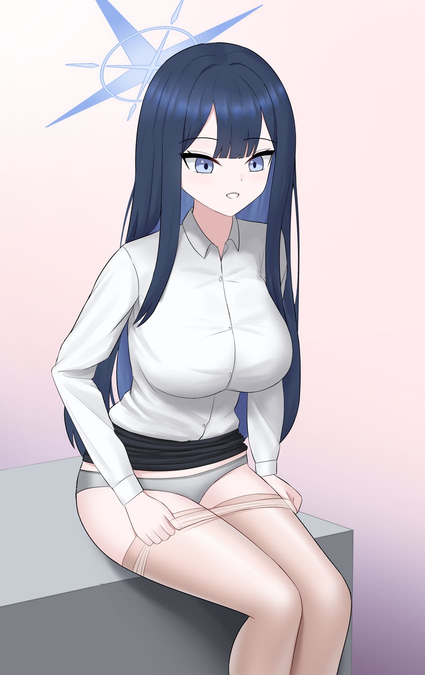 蔚蓝档案、纱织 (蔚蓝档案) 1名女孩 蓝眼 蓝发 蓝色光环 乳房