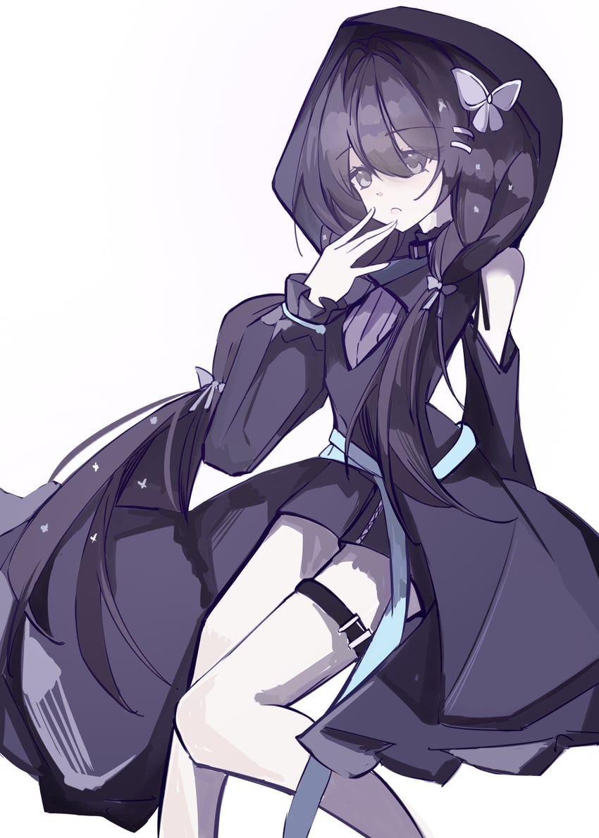 韵律源点 Arcaea、对立 (Arcaea) 1名女孩 露肩 腰带 黑色连衣裙 黑瞳