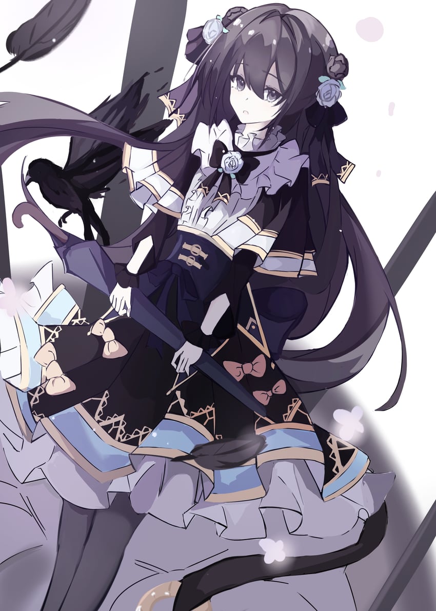 韵律源点 Arcaea、对立 (Arcaea)、对立 (Grievous Lady) (Arcaea) 1名女孩 围兜领 鸟 黑色蝴蝶结 黑色蝶形领结