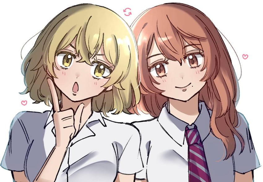 东京复仇者、佐野艾玛 (东京复仇者)、橘日向 (东京复仇者) 2名女孩 金发 乳房 有领衬衫 发丝垂在眼睛之间