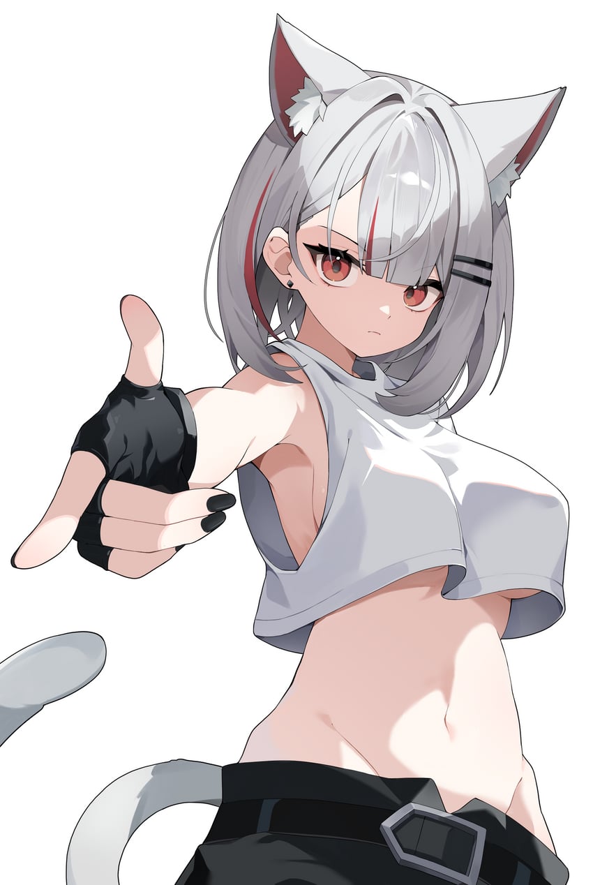Stellive、真白音音子 1名女孩 兽耳 露肩 腰带 黑色皮带