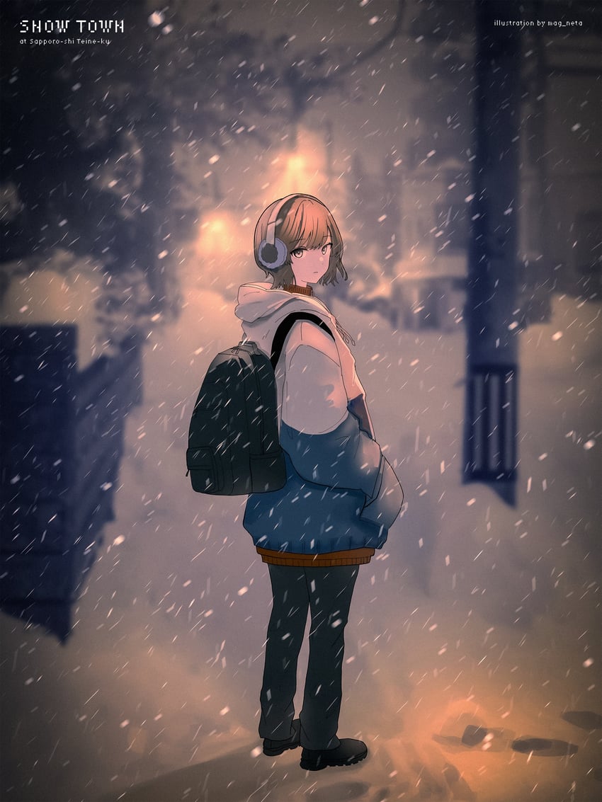 原创 1名女孩 背包 包 黑包 黑裤子