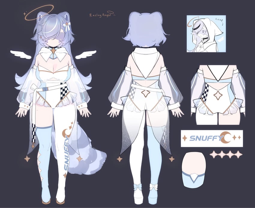 凌晨三点、Snuffy (Vtuber) 1名女孩 兽耳 背影 蓝色衣领 蓝发