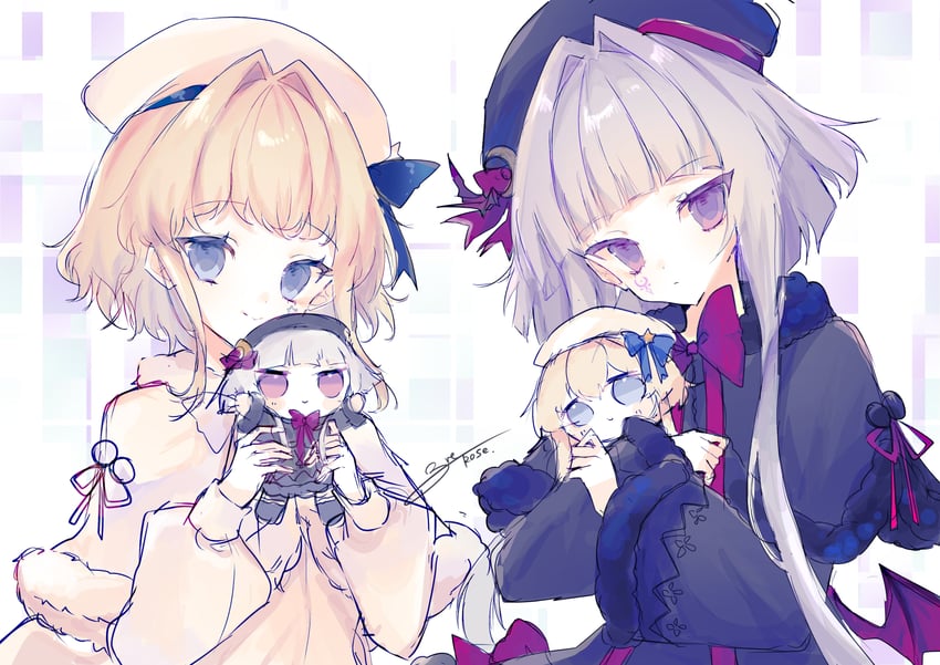 韵律源点 Arcaea、绘都 (Arcaea)、露娜 (Arcaea) 2名女孩 贝雷帽 黑帽子 金发 蓝色紧身胸衣