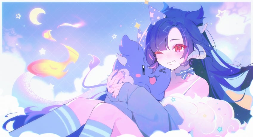 个人势虚拟主播、Vienna (VTuber) 1名女孩 蓝色蝴蝶结 蓝发 蓝色指甲 蓝袜子