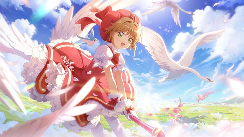 魔卡少女樱、魔卡少女樱：回忆钥匙、木之本樱 1名女孩 :D 鸟 青鸟 蓝天