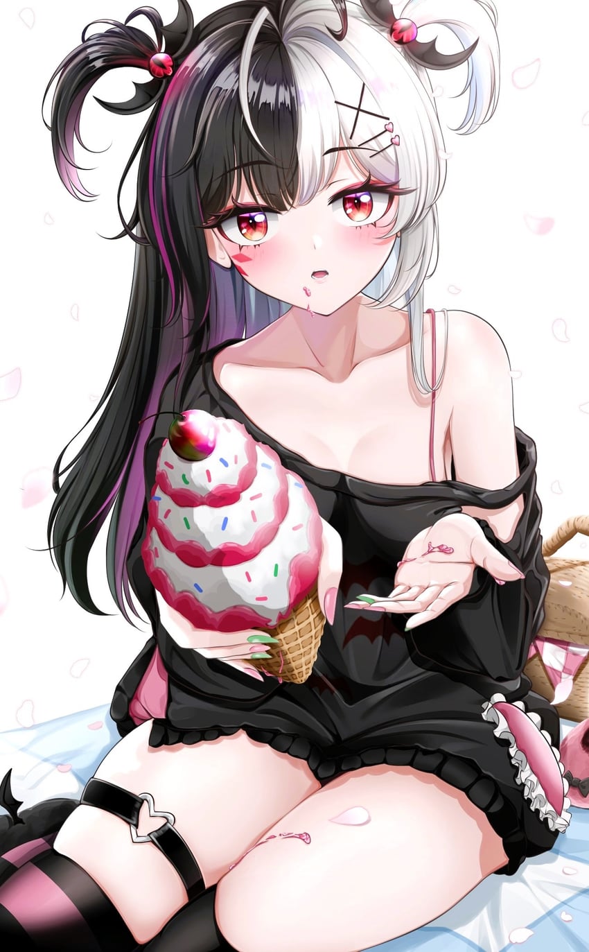 从虚无到永恒、拉克莉莫莎 (圣洁之歌) 1名女孩 黑发 黑衬衫 黑色过膝袜 脸红