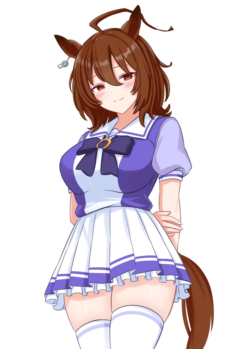 赛马娘、爱丽速子 (赛马娘) 1名女孩 呆毛 兽耳 手放在背后 蝴蝶结
